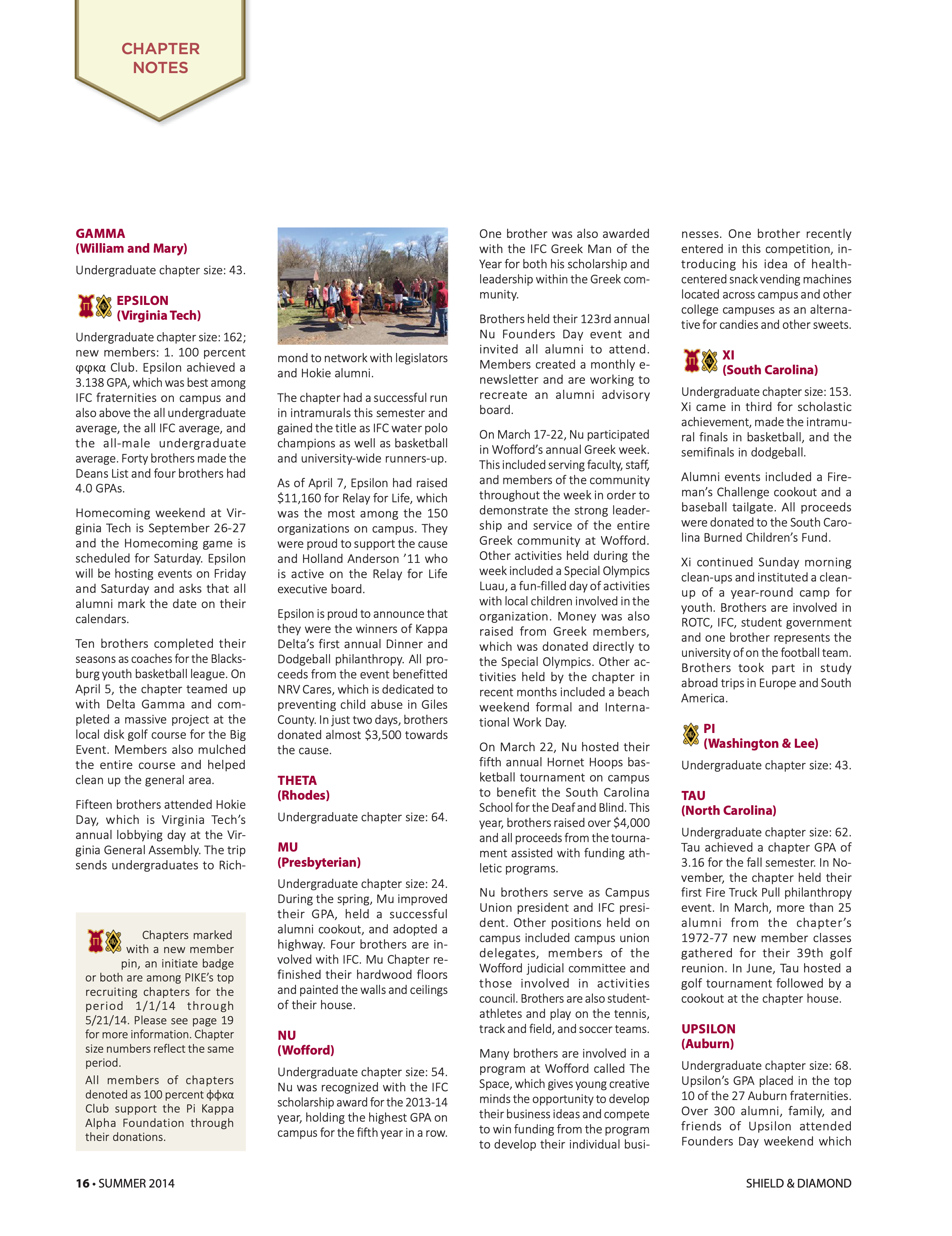 Chapter Notes, Summer 2014